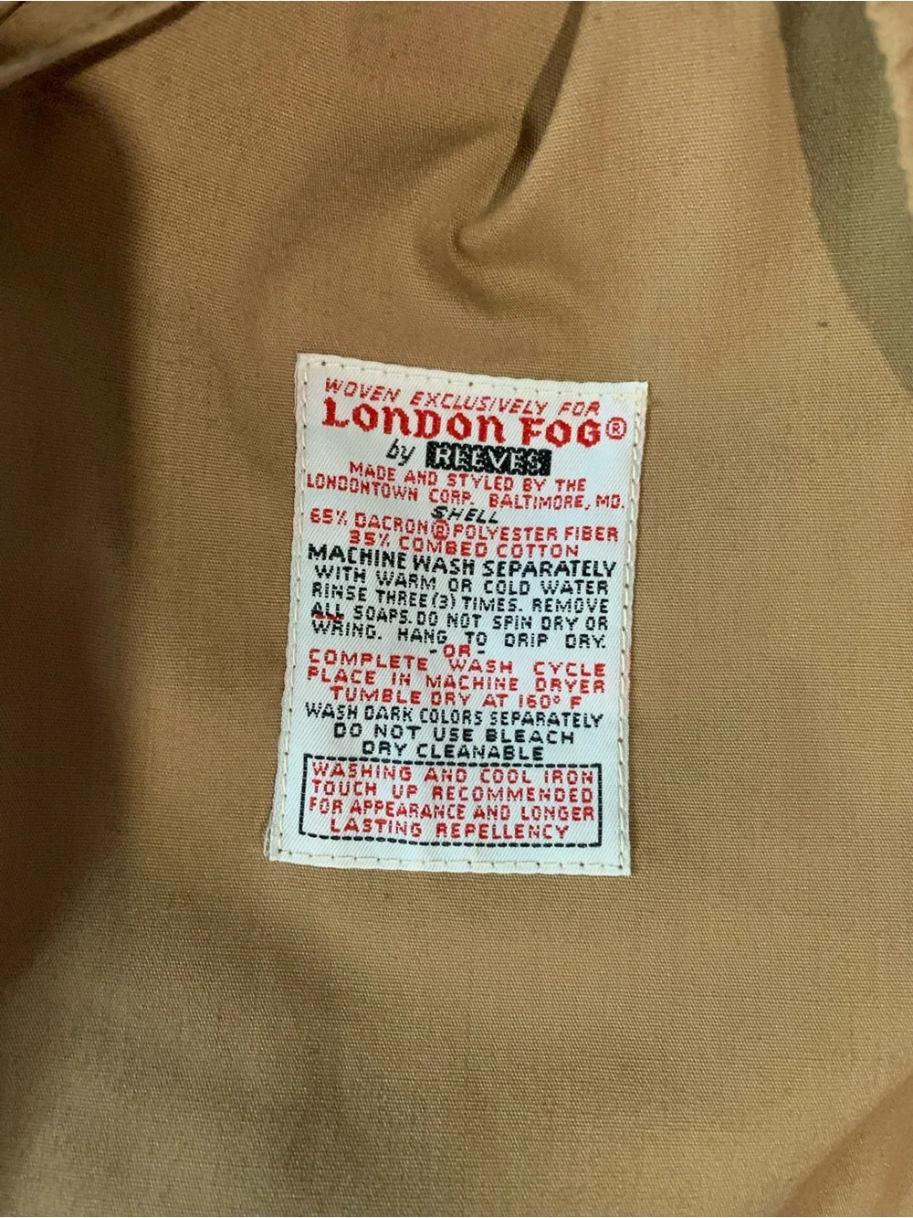 London Fog by Reeves Maincoats Trench Style Khaki Jacket